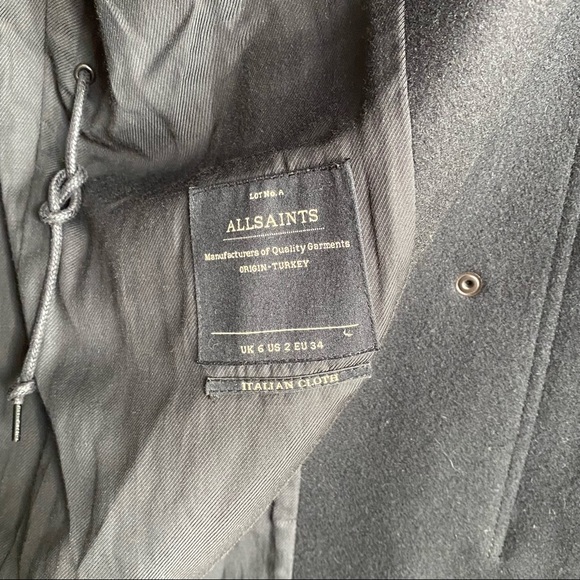 ALL SAINTS | Black Rio Wool Blend Zipper Parka Coat - Picture 9 of 13